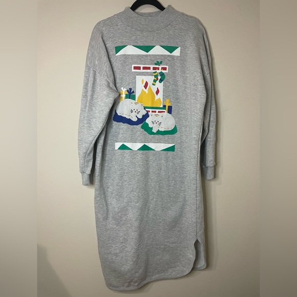 silvercord Other - VTG 90s Silvercord Sweatshirt Nightgown Novelty Cat Print Christmas Scene Size M